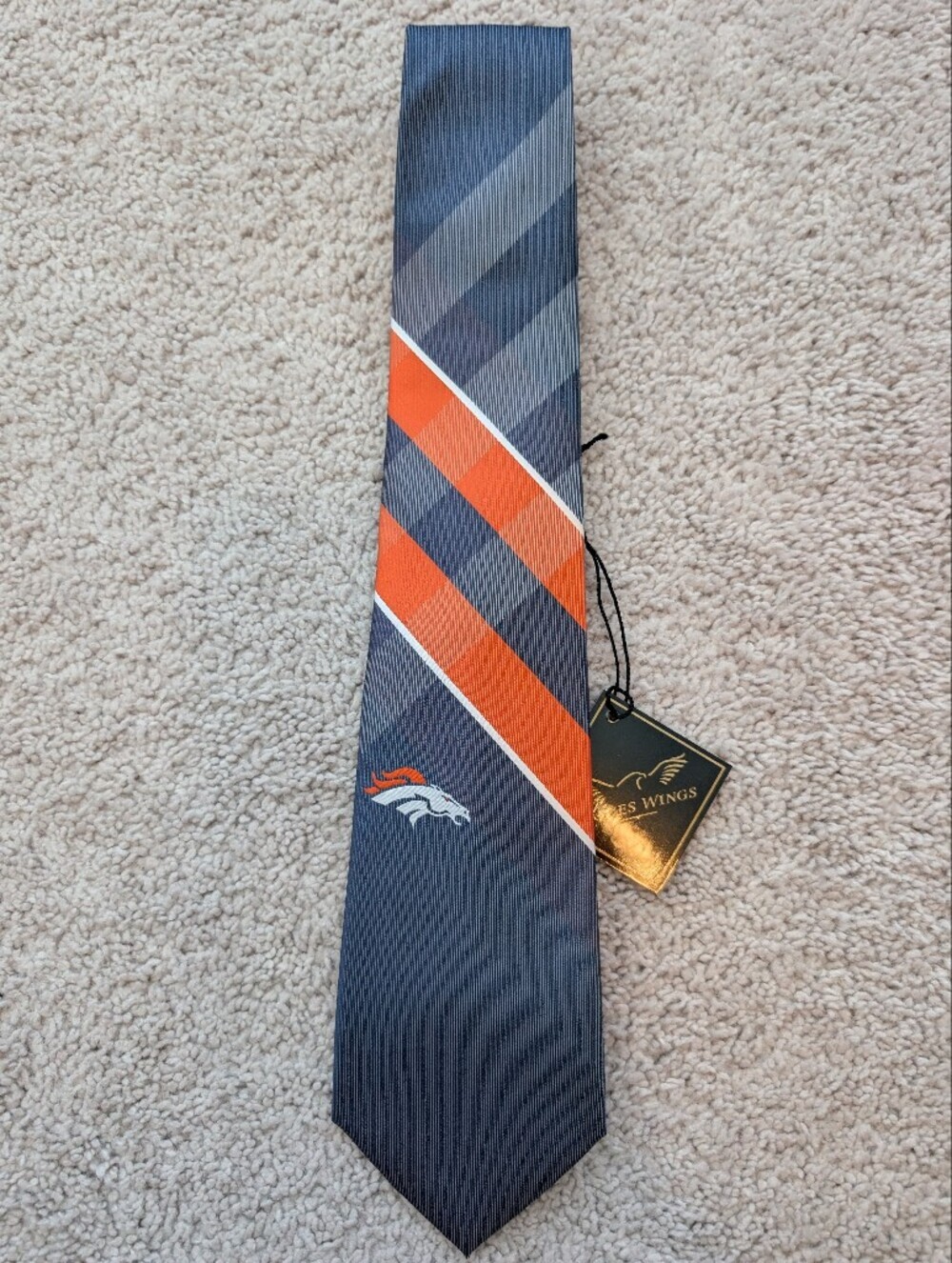 NWT Men's NFL Denver Broncos Tie Eagles Wings Licensed Necktie Blue Orange